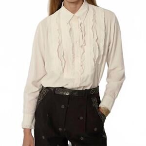 NEW MAISON HOTEL clara tuxedo ruffle blouse in off white